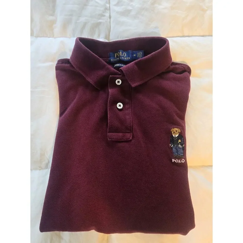 Polo Ralph Lauren Devi Bear Logo Burgundy Polo women's medium size Maroon